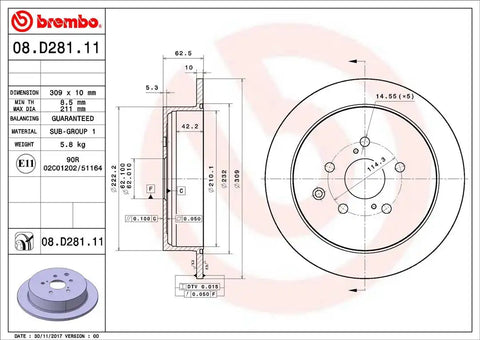 BREMBO 08D28111C02 DISC BRAKE ROTOR