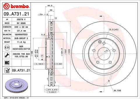 BREMBO 09A73121C02 DISC BRAKE ROTOR