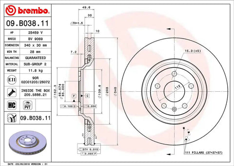 BREMBO 09B03811C02 DISC BRAKE ROTOR