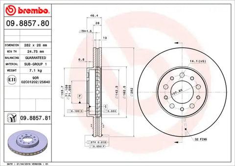 BREMBO 09885781C02 DISC BRAKE ROTOR