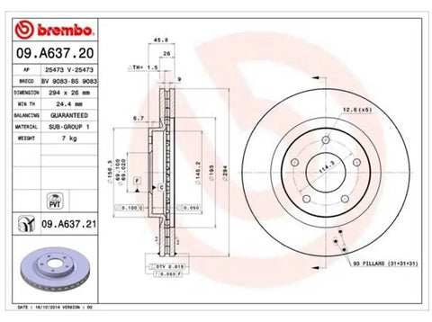 BREMBO 09A63721C02 DISC BRAKE ROTOR
