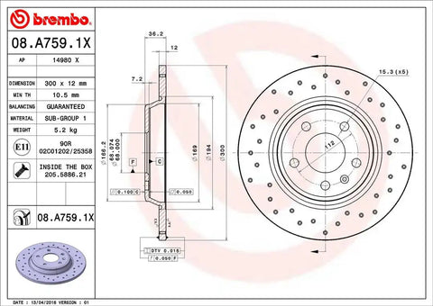 BREMBO 08A7591XC02 DISC BRAKE ROTOR