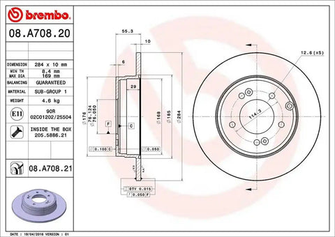 BREMBO 08A70821C02 DISC BRAKE ROTOR