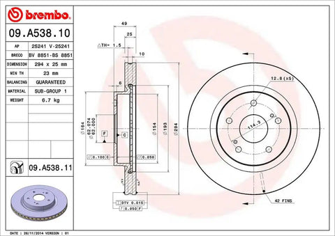 BREMBO 09A53811C02 DISC BRAKE ROTOR