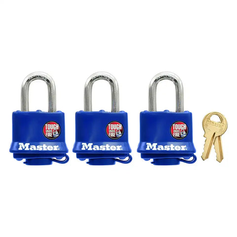 3PK PADLOCK W/BLUE SHELL