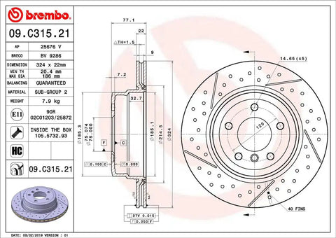 BREMBO 09C31521C02 DISC BRAKE ROTOR