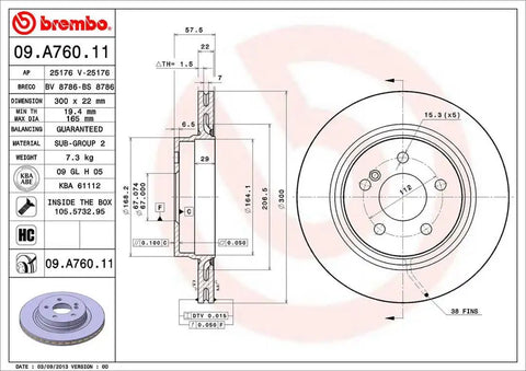 BREMBO 09A76011C02 DISC BRAKE ROTOR