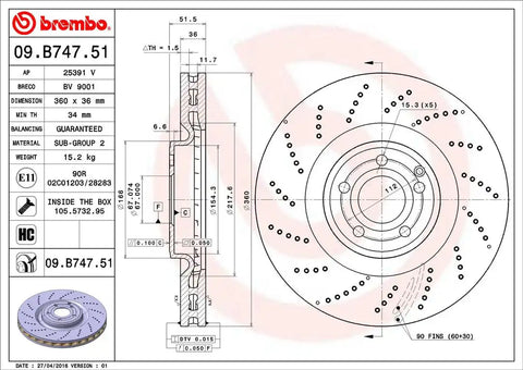 BREMBO 09B74751C02 DISC BRAKE ROTOR