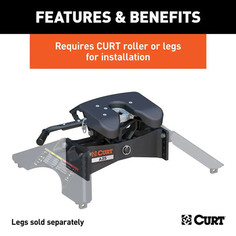CURT 16580 A25 5th Wheel Hitch Head Only, Legs or Roller Required, 25,000 lbs