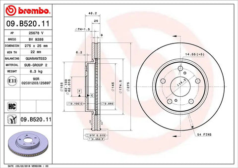 BREMBO 09B52011C02 DISC BRAKE ROTOR