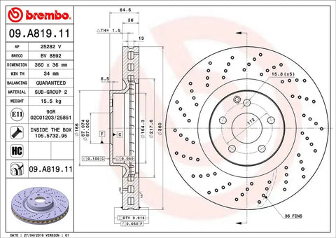 BREMBO 09A81911C02 DISC BRAKE ROTOR