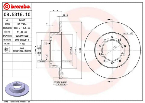 BREMBO 08531610C02 DISC BRAKE ROTOR