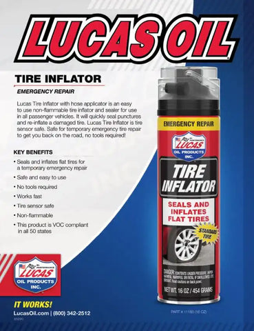 LUCAS OIL 11180 NON-FLAMMABLE TIRE INFLATOR W/ HOSE