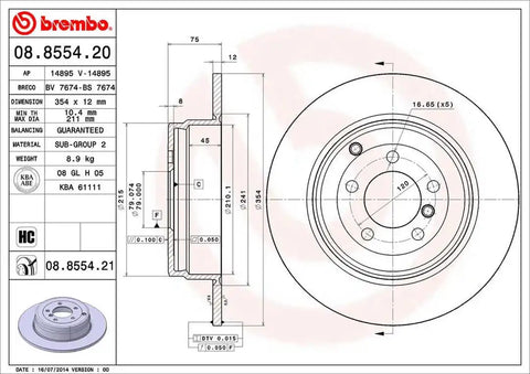 BREMBO 08855421C02 DISC BRAKE ROTOR