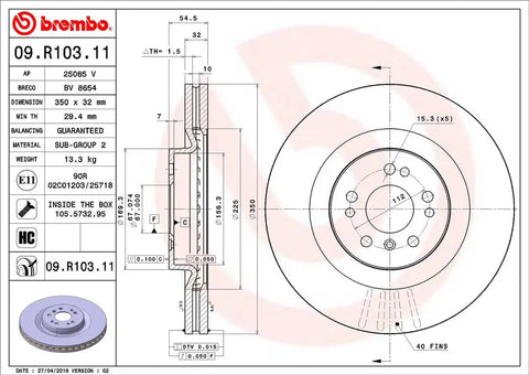 BREMBO 09R10311C02 DISC BRAKE ROTOR
