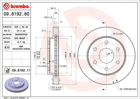 BREMBO 09819281C02 DISC BRAKE ROTOR