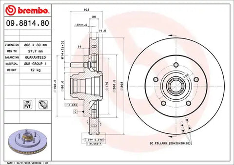 BREMBO 09881480C02 DISC BRAKE ROTOR