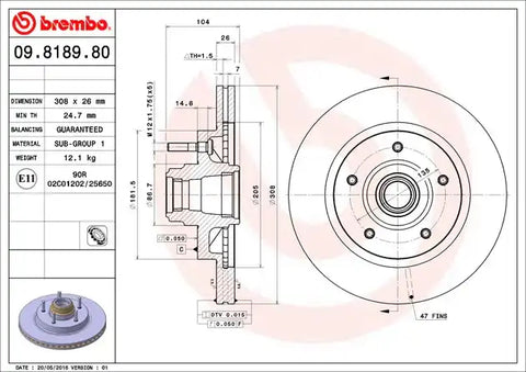 BREMBO 09818980C02 DISC BRAKE ROTOR
