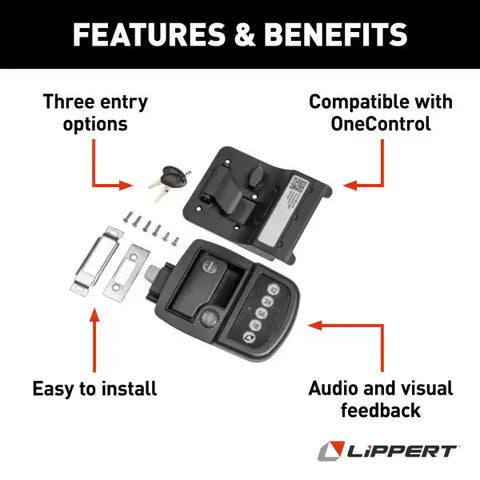 Lippert Components 2022119636 RV Bluetooth Door Lock V1 - Right Entry Door Lock Paddle Type With Dead Bolt