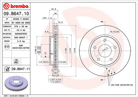 BREMBO 09B64711C02 DISC BRAKE ROTOR