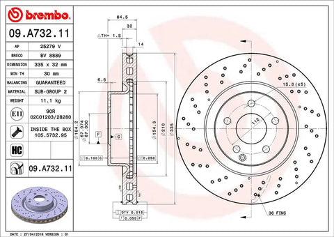 BREMBO 09A73211C02 DISC BRAKE ROTOR