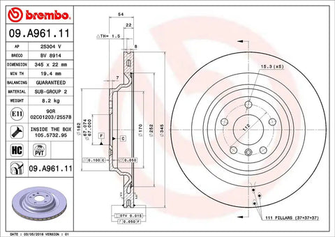 BREMBO 09A96111C02 DISC BRAKE ROTOR