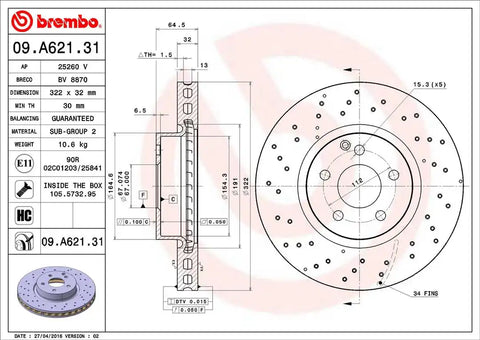 BREMBO 09A62131C02 DISC BRAKE ROTOR
