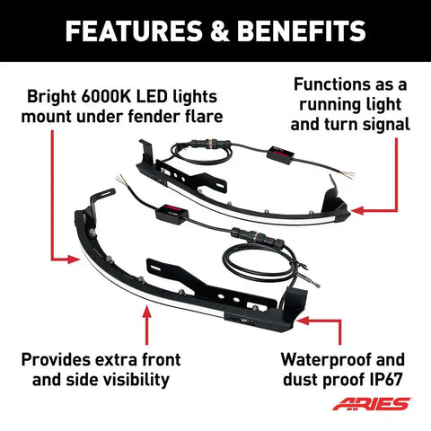 Aries 1500230 Side Marker Light - LED Fender Clear/Amber Lens 6000K LED Ultra Whi