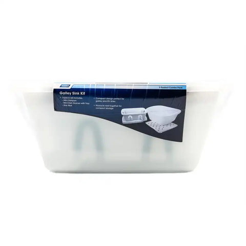Camco 43517 Dish Pan With Dish Pan/ Dish Drainer With Tray And Sink Mat White Plas
