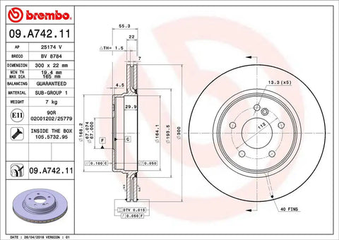 BREMBO 09A74211C02 DISC BRAKE ROTOR