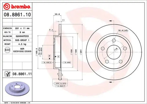 BREMBO 08886111C02 DISC BRAKE ROTOR
