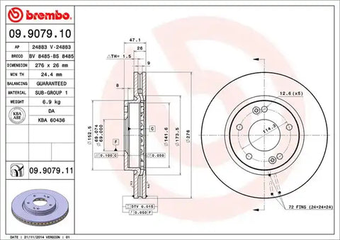 BREMBO 09907911C02 DISC BRAKE ROTOR