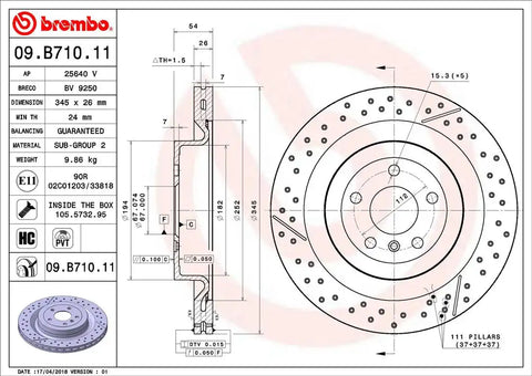 BREMBO 09B71011C02 DISC BRAKE ROTOR