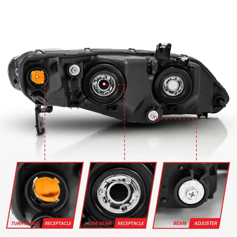 ANZO 121547 CRYSTAL HEADLIGHT SET; CLEAR LENS;