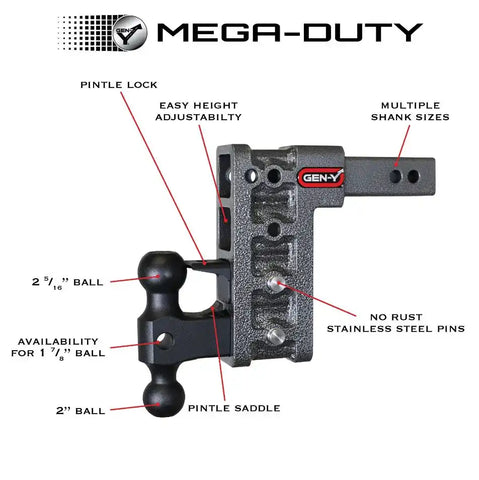GEN-Y HITCH GH-513 MEGA-DUTY 2' SHANK 5' DROP 2K TW 16