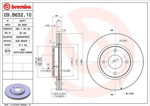 BREMBO 09B63210C02 DISC BRAKE ROTOR