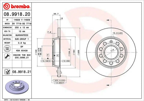 BREMBO 08991821C02 DISC BRAKE ROTOR