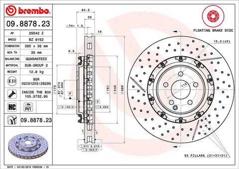 BREMBO 09887823C02 DISC BRAKE ROTOR