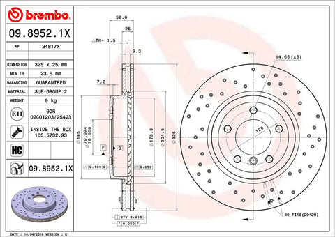 BREMBO 0989521XC02 DISC BRAKE ROTOR