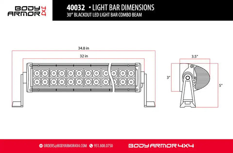 Body Armor 40032 Light Bar Driving/ Fog Light Bar LED 30 Inch Length 60 Clear Bul