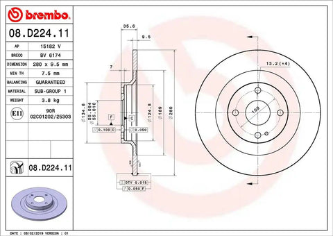 BREMBO 08D22411C02 DISC BRAKE ROTOR