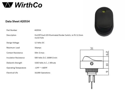 WIRTHCO 20554 AMBER LED ILLUMINATED ON/