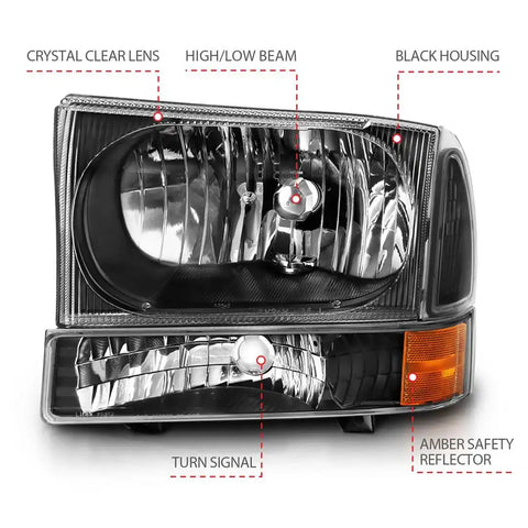 ANZO 111457 CRYSTAL HEADLIGHT SET; CLEAR LENS;