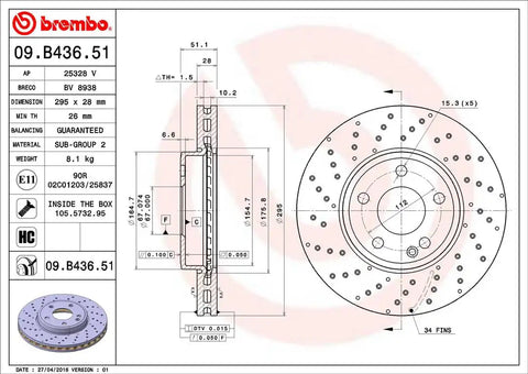 BREMBO 09B43651C02 DISC BRAKE ROTOR