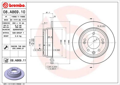 BREMBO 08A86911C02 DISC BRAKE ROTOR