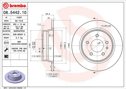BREMBO 08544210C02 DISC BRAKE ROTOR