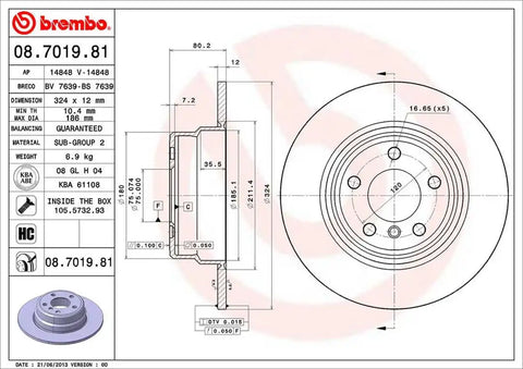 BREMBO 08701981C02 DISC BRAKE ROTOR