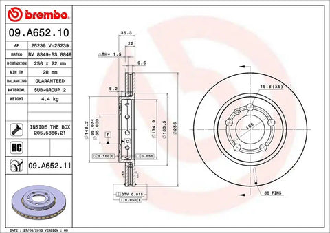 BREMBO 09A65211C02 DISC BRAKE ROTOR