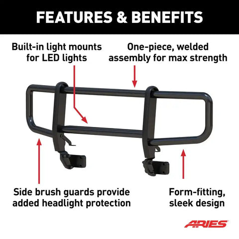 Aries 7100 Grille Guard Powder Coated Black Steel With Brush Guard Without Skid