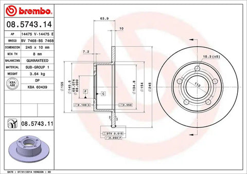 BREMBO 08574311C02 DISC BRAKE ROTOR